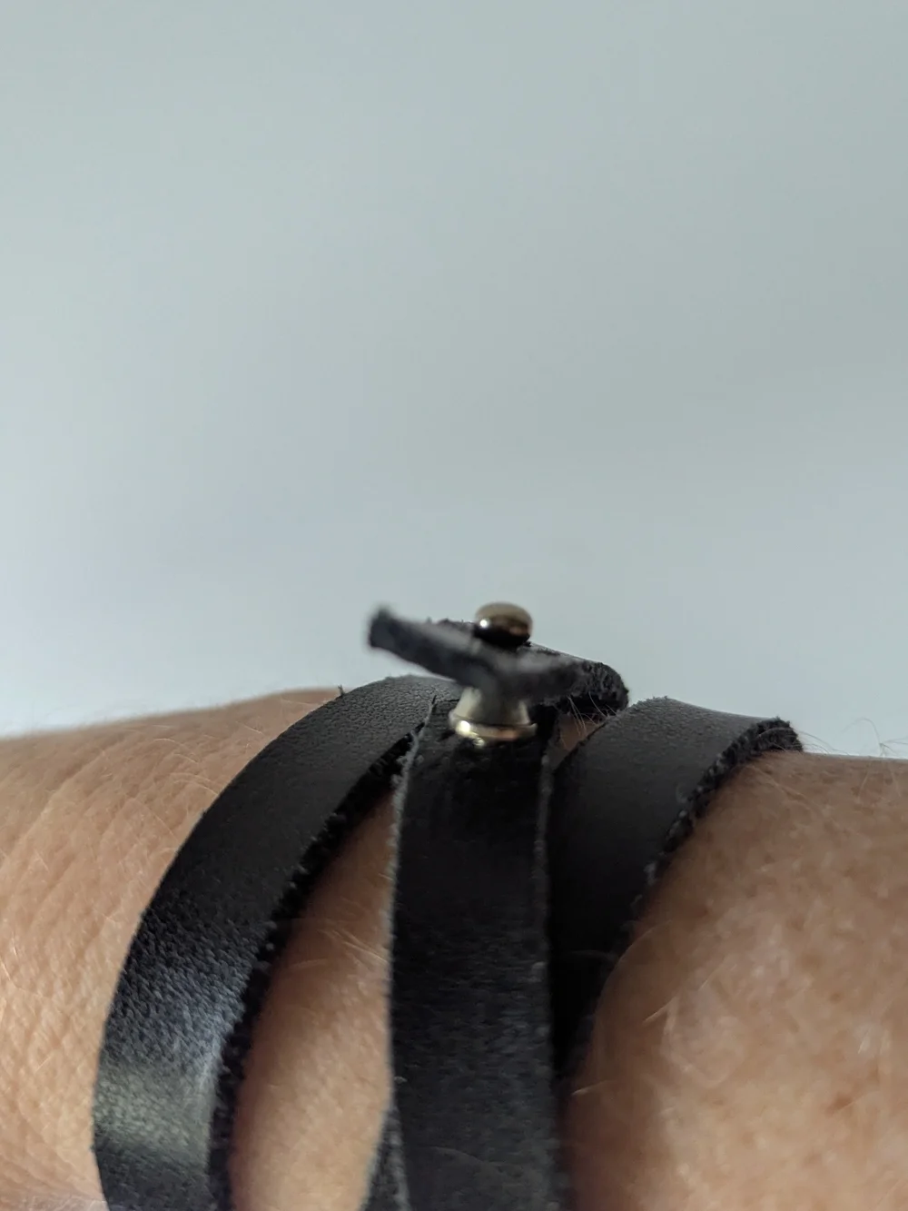 Black Leather Strap Bracelet with Silver-Tone Stud